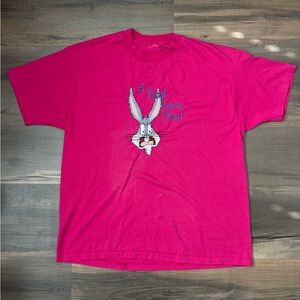 Vintage 90s Looney Tunes Embroidered Bugs Bunny Oversized Pink T-Shirt XL